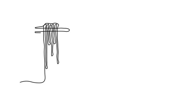 Abstract fork with spaghetti, pasta, Self drawing animation one continuous line draw, logo