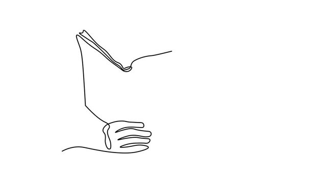 Abstract hands holding a book, reading a book, Self drawing animation one continuous line draw, logo