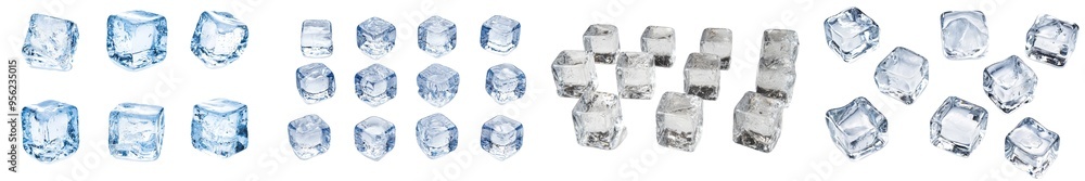 Poster the ice cube is isolated on white, with a clipping path, and the depth of field is full