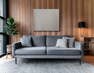 White room with green sofa. Scandinavian interior design. 3D illustration