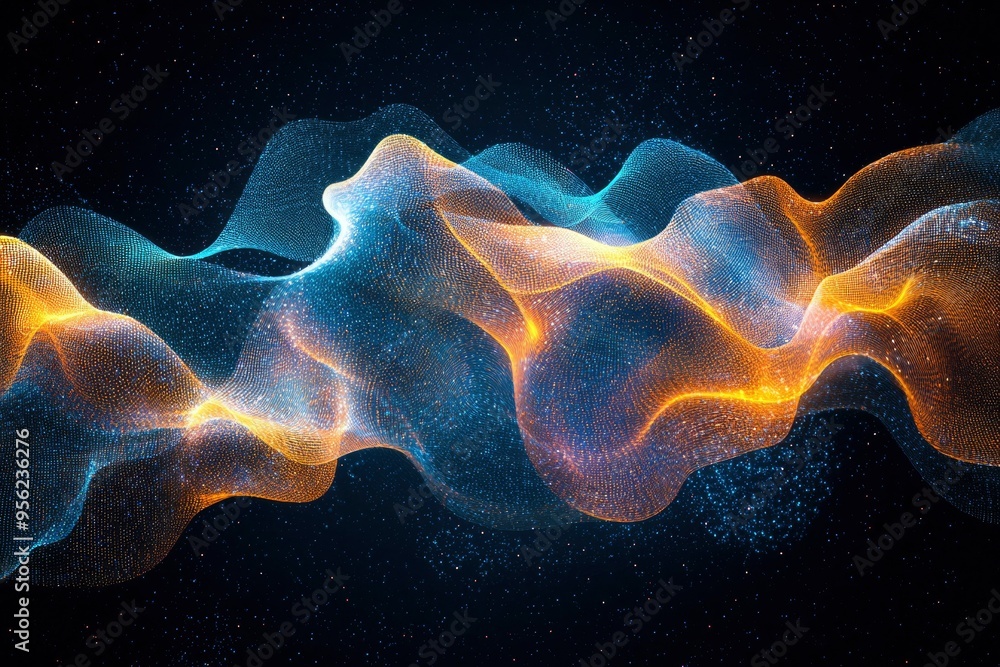 Poster abstract wavy light pattern with a starry background