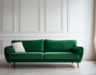 White room with green sofa. Scandinavian interior design. 3D illustration