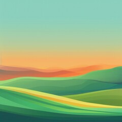 Obraz premium Abstract Landscape with Green Hills and Orange Sunset