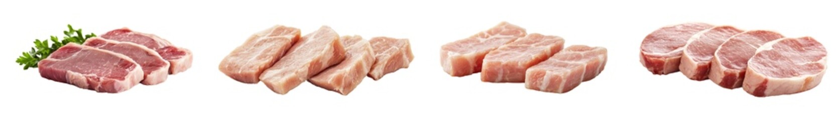 Fototapeta premium Raw pork, beef, chop on a bone, all on white background, full depth of field