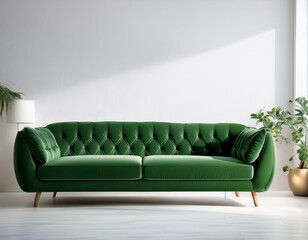 White room with green sofa. Scandinavian interior design. 3D illustration