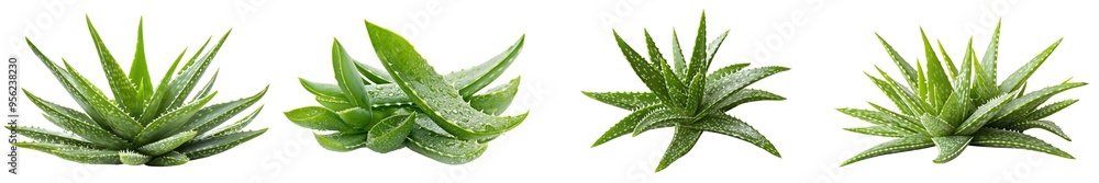 Poster the depth of field of an aloe vera slice is full, isolated on a white background