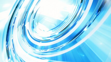 Blue and white background, circular lines, technological feel, smooth curves, simplicity, short transitions, and clarity