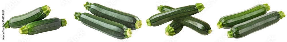 Poster full-depth field image of zucchini isolated on white background