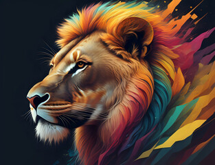 Fototapeta premium Löwe mit bunter Mähne