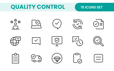 Quality Control line icon set. Included the icons as inspect, QA, qualify, quality control, check, verify, and more.