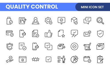 Quality Control line icon set. Included the icons as inspect, QA, qualify, quality control, check, verify, and more.