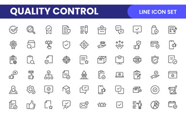 Quality Control line icon set. Included the icons as inspect, QA, qualify, quality control, check, verify, and more.