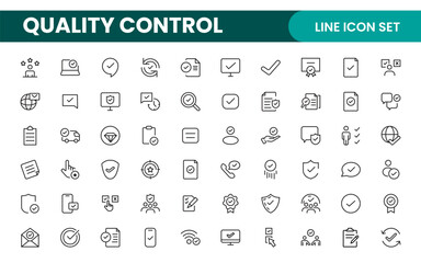Quality Control line icon set. Included the icons as inspect, QA, qualify, quality control, check, verify, and more.