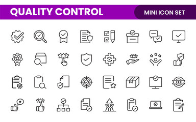 Quality Control line icon set. Included the icons as inspect, QA, qualify, quality control, check, verify, and more.
