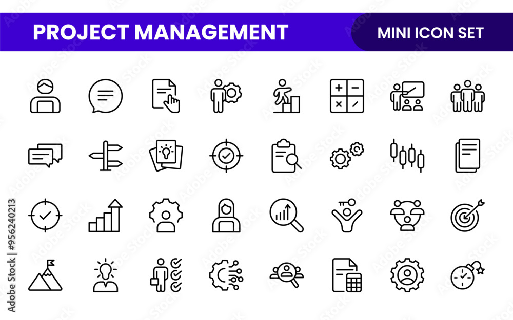 Poster project management web icons in line style. outline icon collection related to schedule, human resou