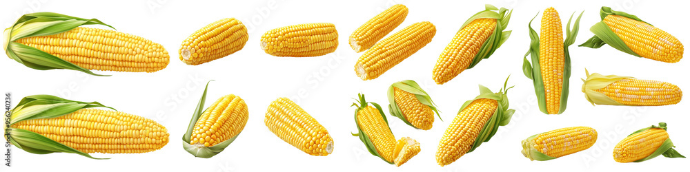 Poster full depth of field image of corn ear on white background
