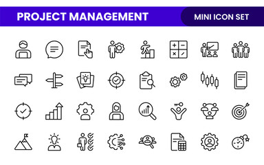 Project Management web icons in line style. Outline icon collection related to Schedule, human resource, management, development, planning, and more.