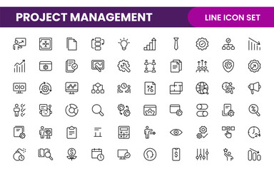 Project Management web icons in line style. Outline icon collection related to Schedule, human resource, management, development, planning, and more.