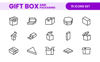 Elegantly Crafted Gift Box & Packaging Icon Set: Perfect for Celebrating Special Occasions, Events, and Holidays with High-Quality Icons that Enhance Branding, Digital Designs, and Print Media