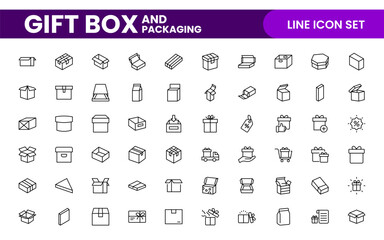 Elegantly Crafted Gift Box & Packaging Icon Set: Perfect for Celebrating Special Occasions, Events, and Holidays with High-Quality Icons that Enhance Branding, Digital Designs, and Print Media