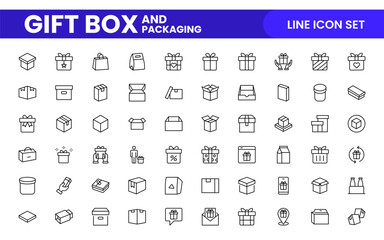 Elegantly Crafted Gift Box & Packaging Icon Set: Perfect for Celebrating Special Occasions, Events, and Holidays with High-Quality Icons that Enhance Branding, Digital Designs, and Print Media