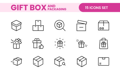 Elegantly Crafted Gift Box & Packaging Icon Set: Perfect for Celebrating Special Occasions, Events, and Holidays with High-Quality Icons that Enhance Branding, Digital Designs, and Print Media