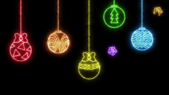 Self drawing animation one continuous line draw, logo, Christmas decorations, Christmas balls,Blazing  flame, energy, fire, neon luminous sign