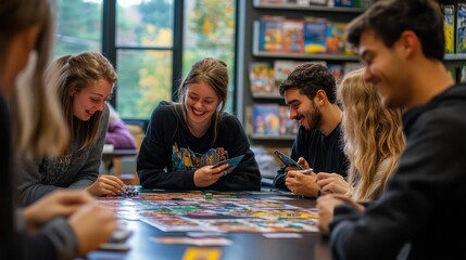 Fototapeta premium Team members working together on a large jigsaw puzzle, demonstrating patience, collaboration, and problem-solving skills.