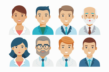 Doctors avatar set vector icon, Hospital man and women staff face vector illustration