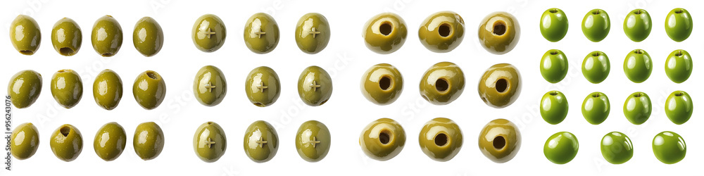 Poster the pitted olives are isolated against a white background with full depth of field