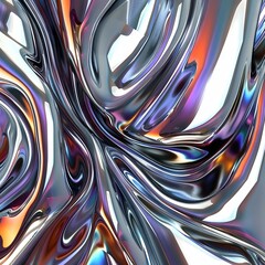 Abstract Liquid Metallic Art with Iridescent Colors and Fluid Movement