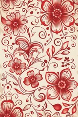 Obraz premium Red Floral Pattern on Beige Background