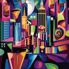 Stylized vector graphic of the Las Vegas skyline featuring casinos and skyscrapers