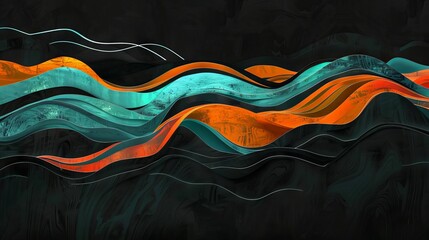 Abstract Flowing Waves with Turquoise and Orange Accents