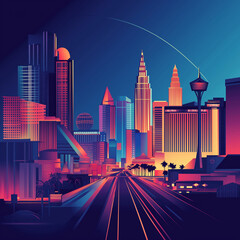 Stylized vector graphic of the Las Vegas skyline featuring casinos and skyscrapers