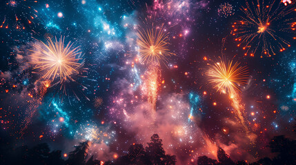 Fototapeta premium Fireworks illuminate, creating of nature