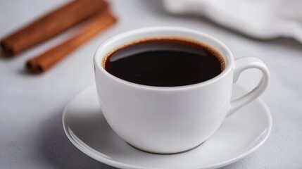 Cup of Coffee with Cinnamon Sticks on White Background