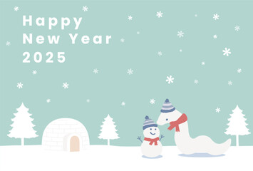 雪だるまとへびの年賀状