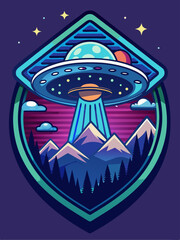 Obraz premium UFO Landing Over Mountain Range in a Night Sky