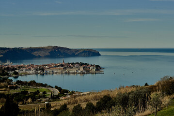 Stunning view from above of the magnificent Mediterranean Sea village of Izola in Slovenia