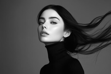 Fototapeta premium Elegant black and white fashion portrait of woman in ballet style.