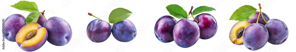 Poster full depth of field, isolated plum on white background