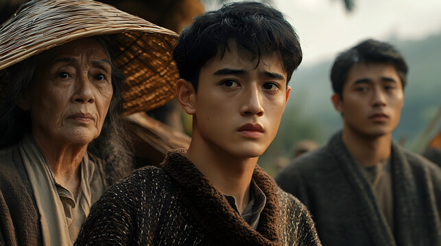 A promotional image featuring characters from a rural-themed film or series.