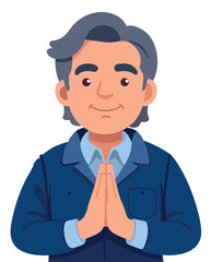 Senior worker man standing and clapping hands