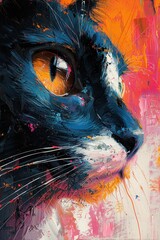 Close-up Abstract Oil Painting of a Cat's Eye and Muzzle