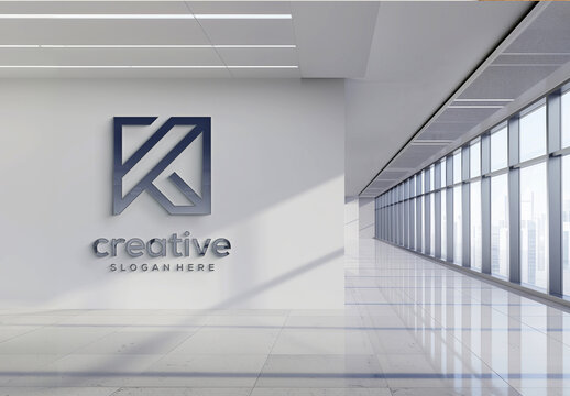 Glossy Logo Mockup on Empty Office Wall. Generative Ai