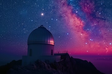 Obraz premium Starry Night View of Hilltop Observatory Under a Sky Full of Bright Stars