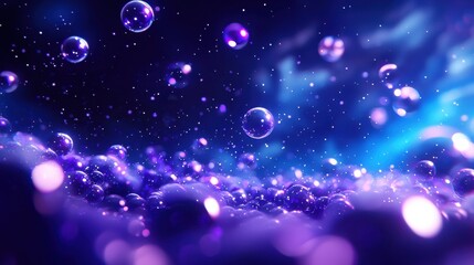 A mesmerizing scene of purple bubbles glowing in a cosmic background, perfect for fantasy or abstract themes.