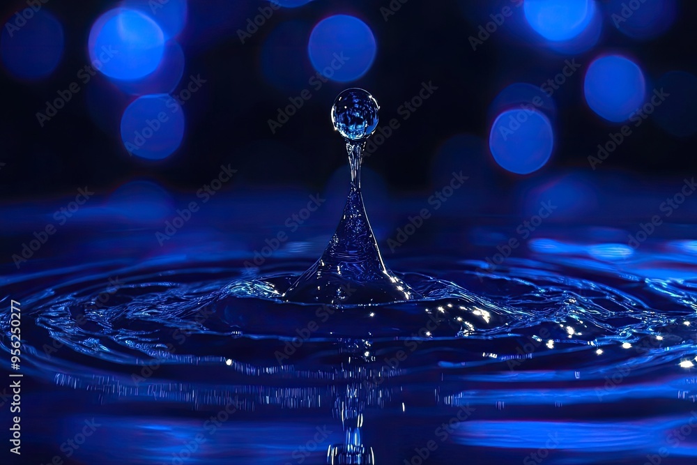 Poster water drop splash with ripples. ideal for use as a background or to add visual interest to a design.