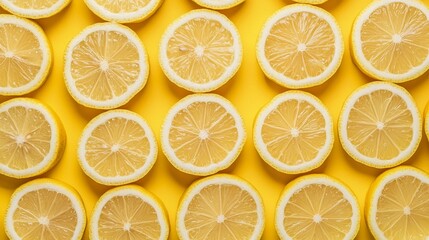 Fototapeta premium Symmetrical arrangement of lemon halves, vivid yellow color palette, emphasizing texture and freshness